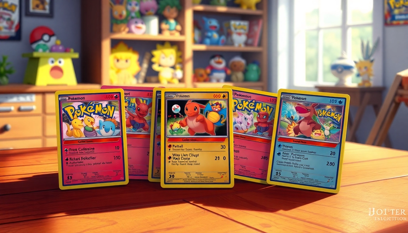 Showcase vibrant Real pokemon cards india displayed on a wooden table, highlighting their vivid artwork.